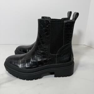 Lucky Brand LK-Emali Chunky Chelsea Boot Size 5 Black Croc Embossed Lug Sole EUC